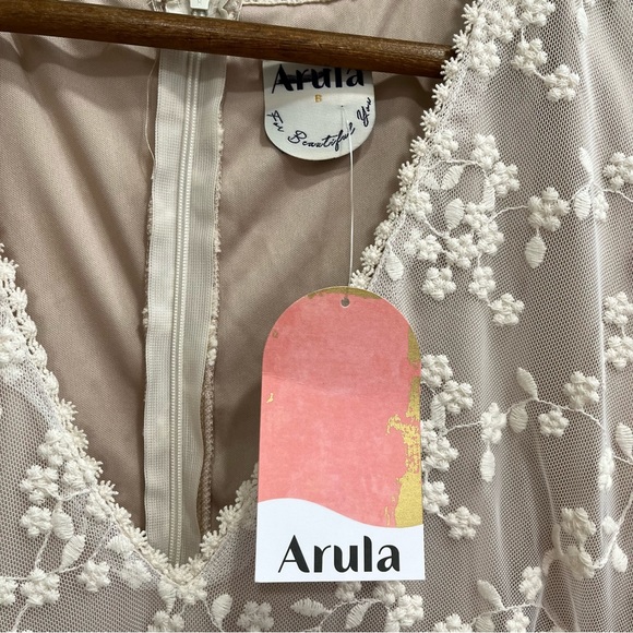 Arula cream floral lace nude underlay maxi dress wedding formal shower NEW - Picture 4 of 12